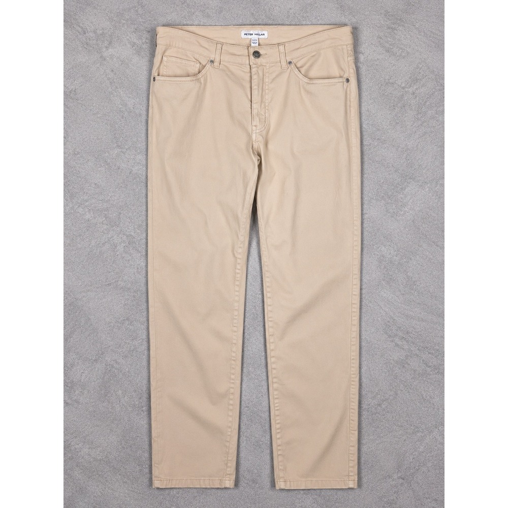 Peter Millar Signature Sateen Pants Mens 33x32 Tan Classic Fit 5 Pocket Chinos